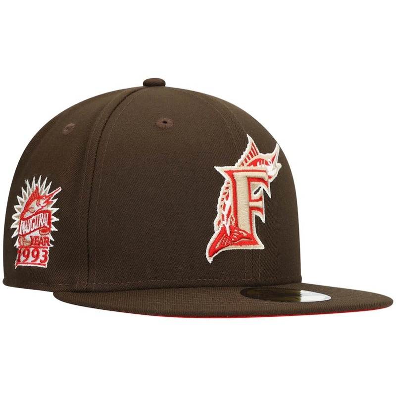 New Era Florida Marlins Brown 1993 Inaugural Year Cooperstown Collection Scarlet Undervisor 59FIFTY Fitted Hat