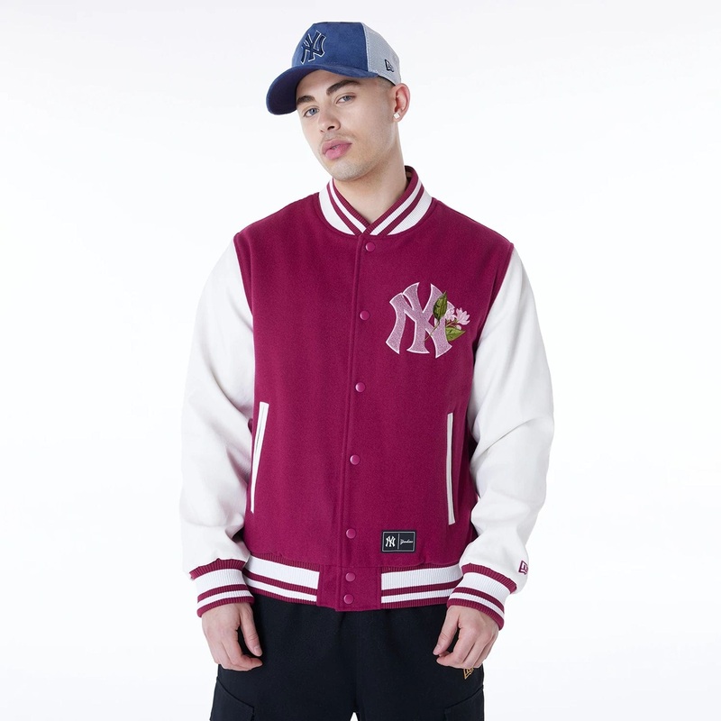 New York Yankees MLB Floral Dark Red Jacket XS
