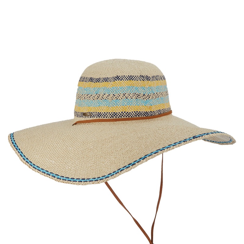 Scala Hats Eloisa Toyo Straw Wide Brim Sun Hat – Natural-Turquoise 1-Size