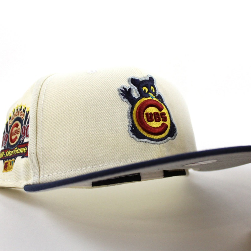 Chicago Cubs 1990 ALL STAR GAME New Era 59Fifty Fitted Hat (CHROME WHITE NFL OCEANSIDE BLUE DOLPHIN GREY Under Brim) 7