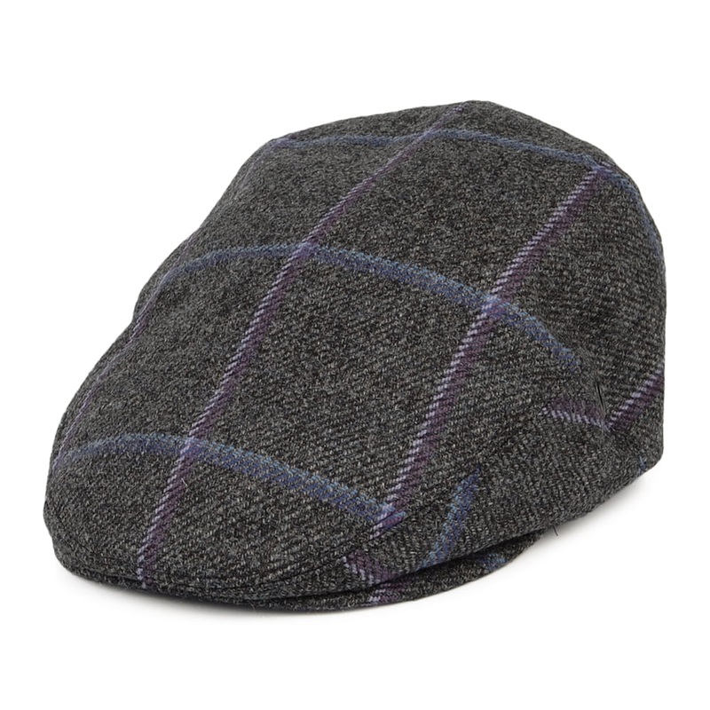 City Sport Windowpane Virgin English Wool Flat Cap – Charcoal 55