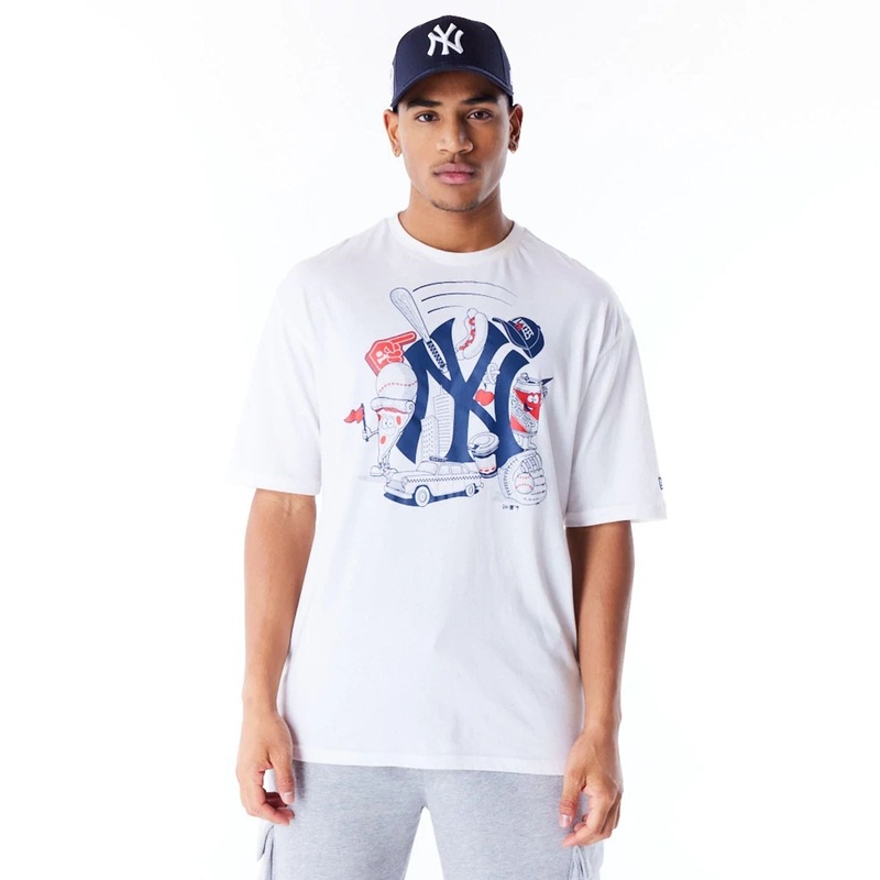 New York Yankees MLB Food Graphic White Oversized T-Shirt XS