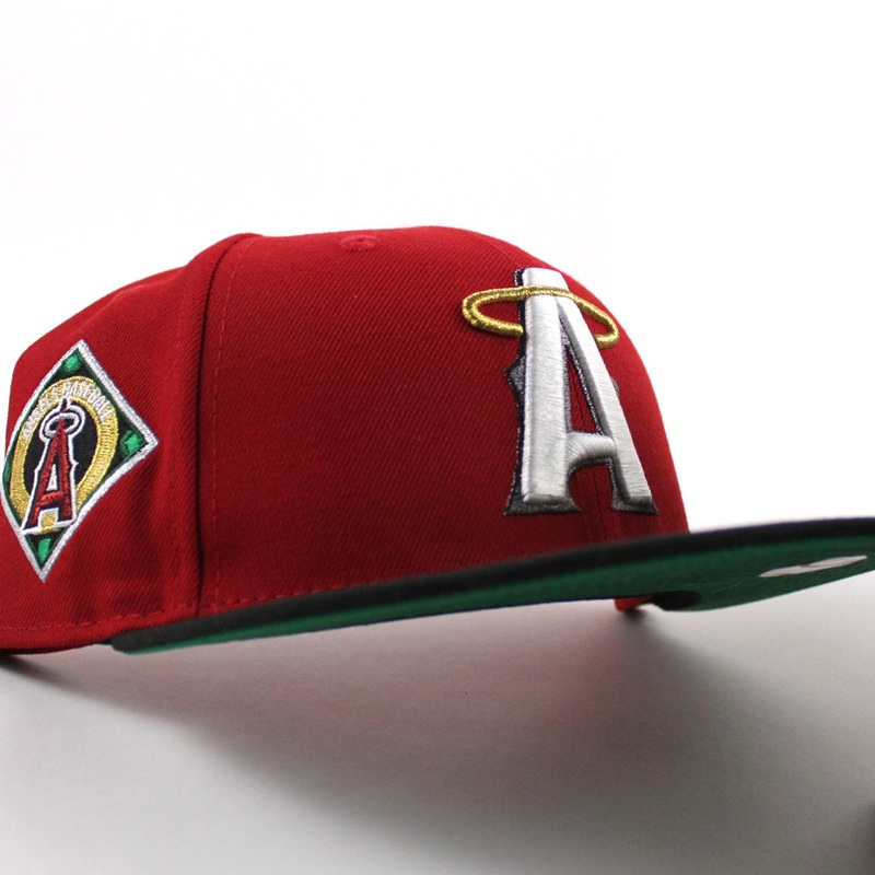 Anaheim Angels Angles BaseBall New Era 59Fifty Fitted Hat (Scarlet Red Black Green Under Brim) 7
