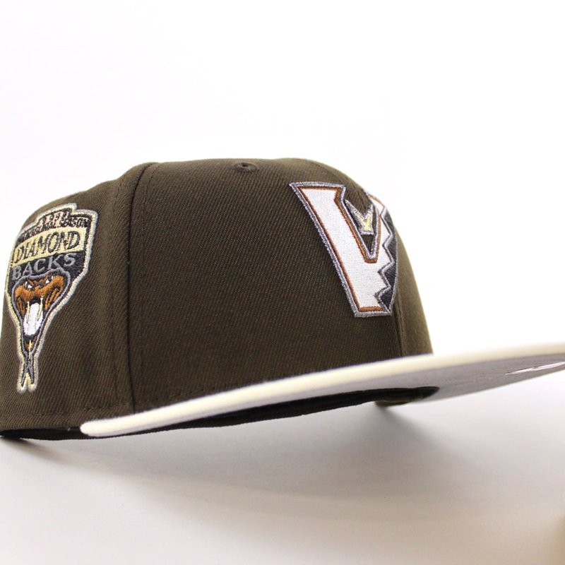 Arizona Diamondbacks Upside Down 1998 Inaugural Season New Era 59Fifty Fitted Hat (Walnut Chrome White Gray Under Brim) 7