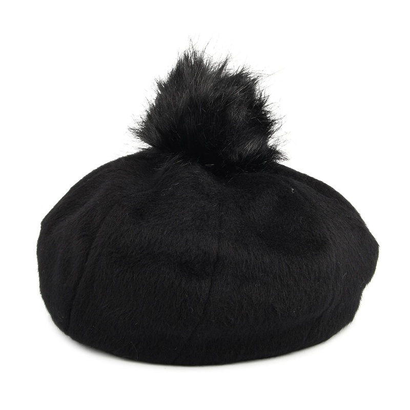 Brixton Hats Natalie Oversized Faux Fur Pom Beret – Black X-Small/Small