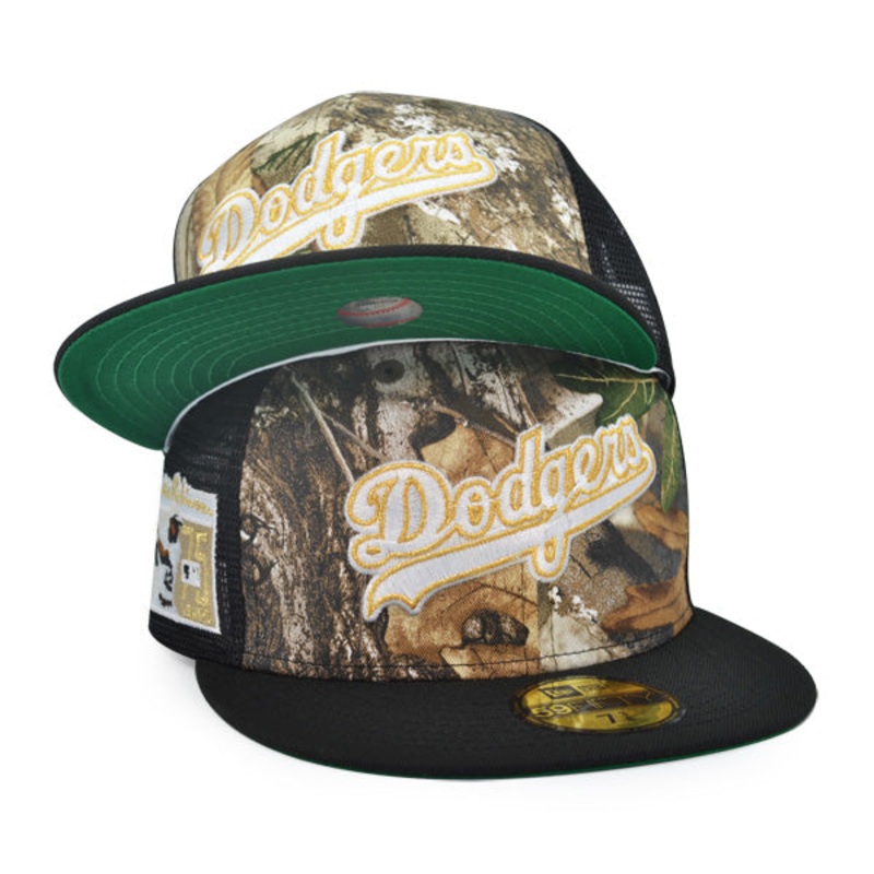Brooklyn Dodgers Jackie Robinson 75 Great Years Trucker Exclusive New Era 59Fifty Fitted Hat – Real Tree Camo/Mesh 6 7/8