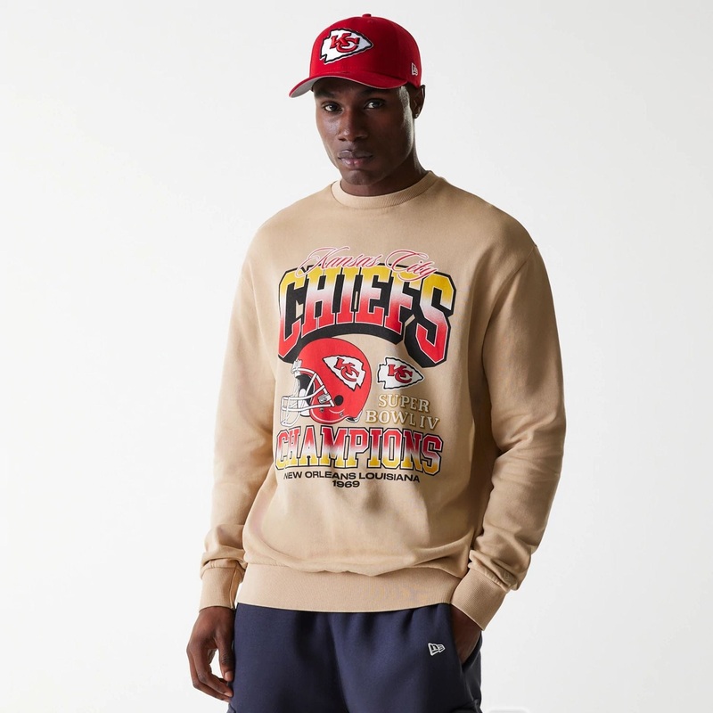 Kansas City Chiefs NFL Washed Super Bowl Beige Oversized Crew Neck Sweater XS