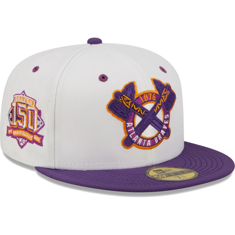 New Era Atlanta Braves New Era White/Purple 150th Anniversary Grape Lolli 59FIFTY Fitted Hat