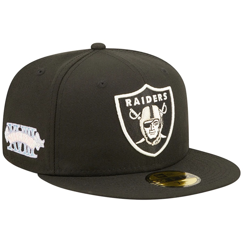 New Era Las Vegas Raiders Black Super Bowl XVIII Pink Pop 59FIFTY Fitted Hat
