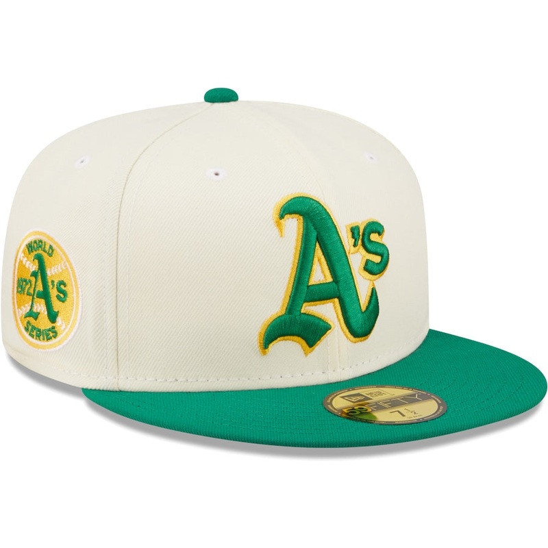 New Era Oakland Athletics White/Green Cooperstown Collection 1972 World Series Chrome 59FIFTY Fitted Hat