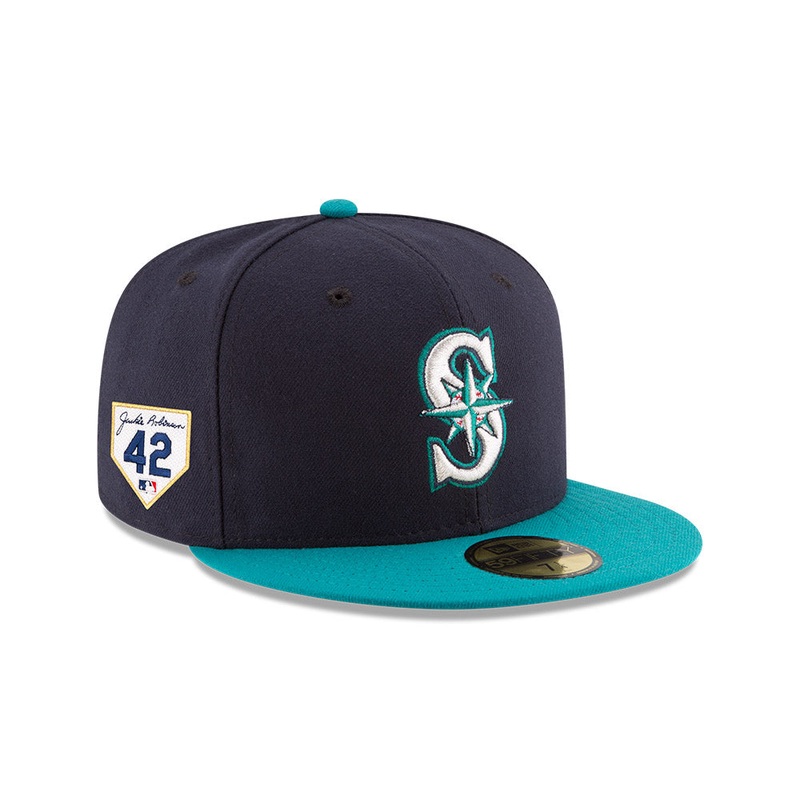 Seattle Mariners Alternate New Era 2024 Jackie Robinson Day 59FIFTY Fitted Hat – Navy/Teal 6 7/8
