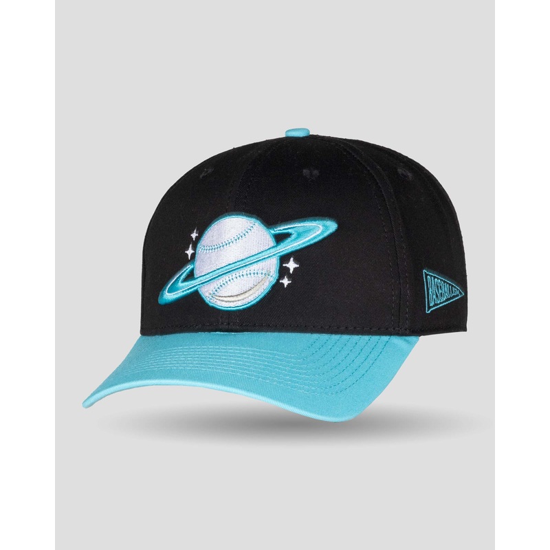 Space Ball Shallow Crown Snapback – Black and Teal Snapback