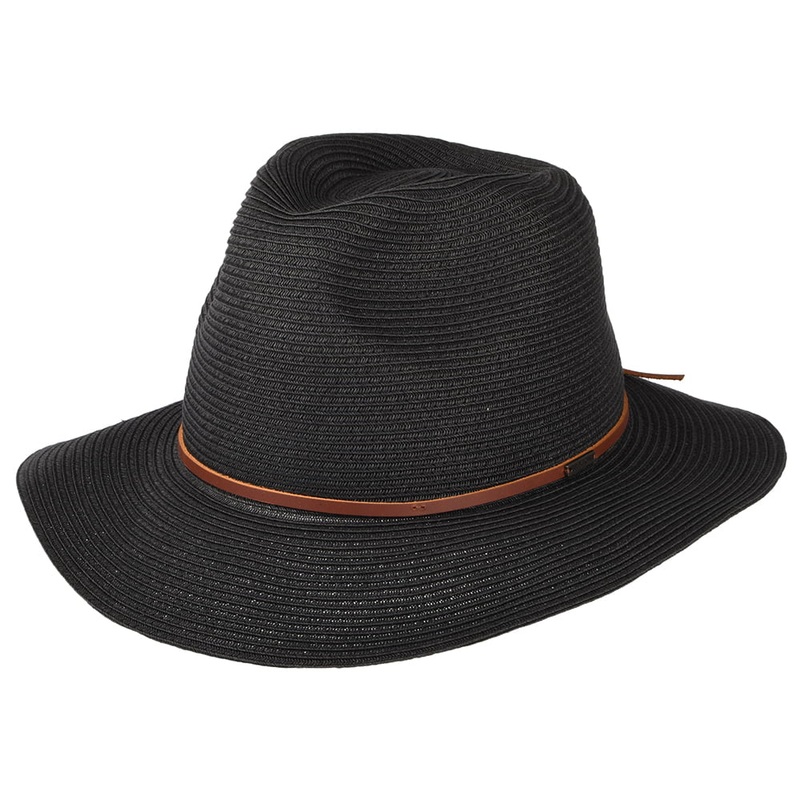 Brixton Hats Wesley Packable Straw Fedora Hat – Black Small-56cm