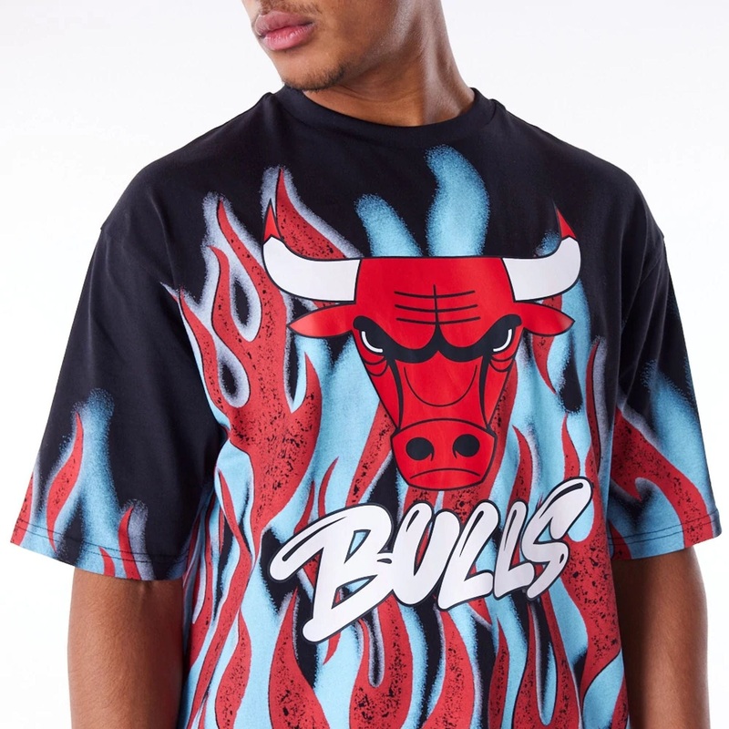 Chicago Bulls NBA Flame Black Oversized T-Shirt XS