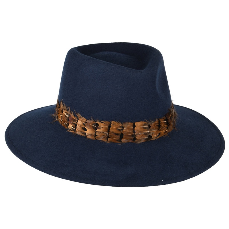 Failsworth Hats Showerproof Feather Fedora Hat – Navy Blue Small/Medium