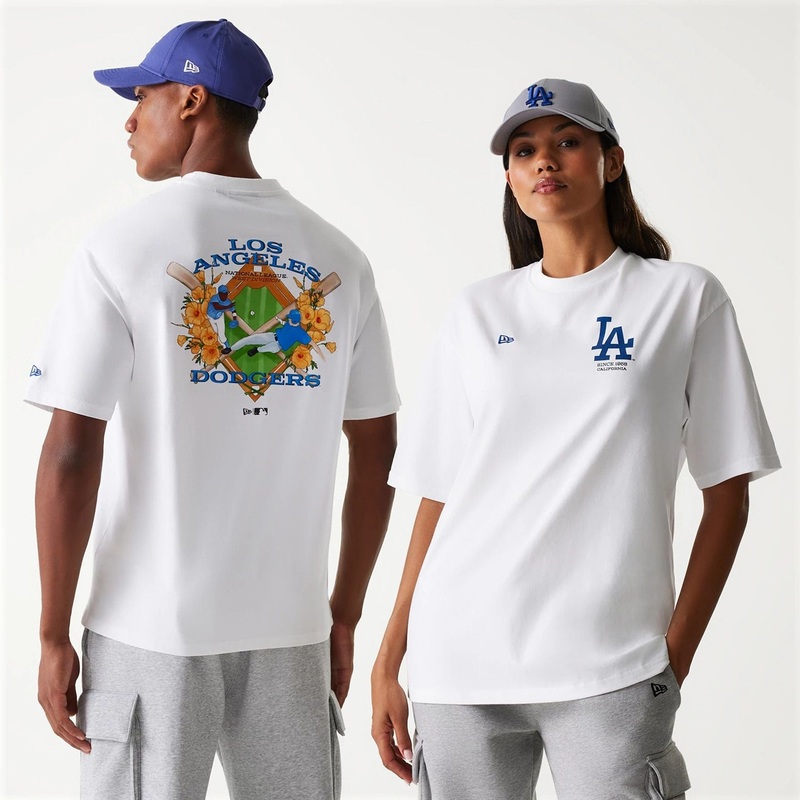 LA Dodgers MLB Baseball Graphic White Oversized T-Shirt XS