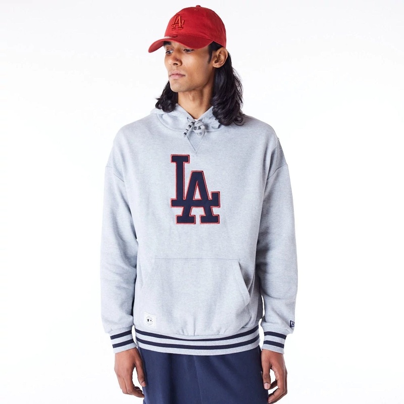 LA Dodgers MLB Rib Infill Grey Oversized Pullover Hoodie XS