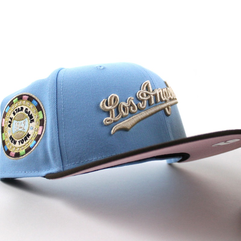 Los Angeles Dodgers 1942 All Star Game Patch New Era 59Fifty Fitted Hat (Doscientos Blue Walnut Pink Under Brim) 7