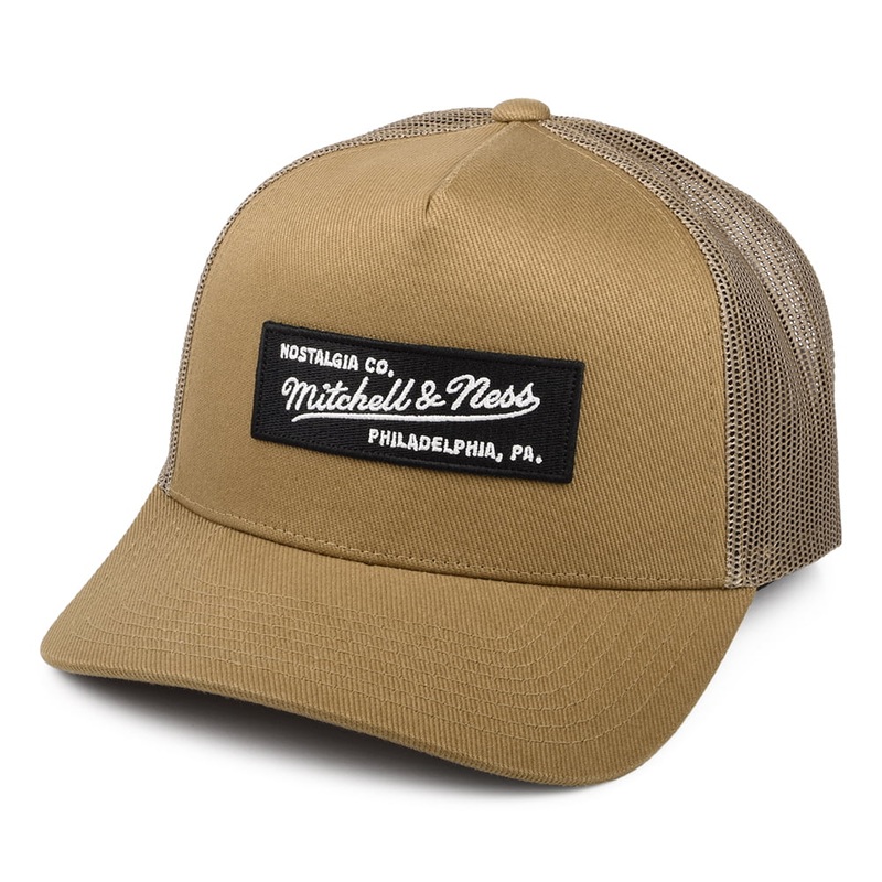 Mitchell & Ness Branded Box Logo Classic Trucker Cap – Tan Adjustable