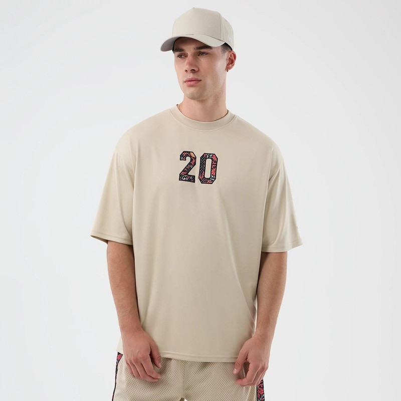 New Era Mesh Infill Light Beige Oversized T-Shirt XS