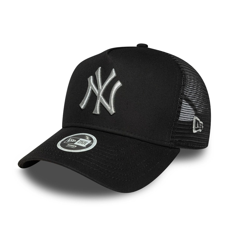 New York Yankees Womens MLB Metallic Black 9FORTY A-Frame Trucker Adjustable Cap OSFM