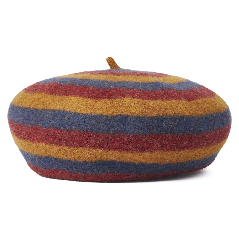 Brixton Hats Audrey Striped Wool Beret – Multi-Coloured Small-56cm