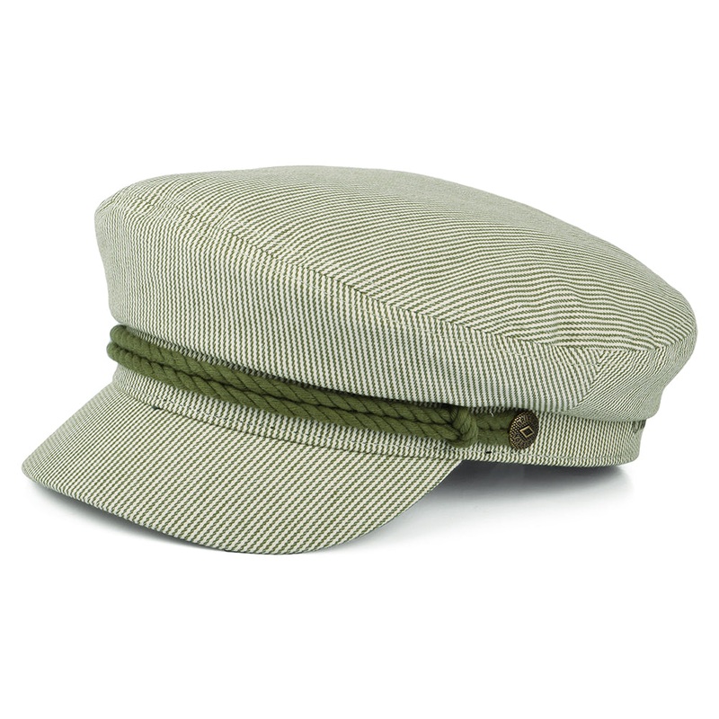 Brixton Hats Striped Fiddler Cap – Olive-Cream Small-56cm