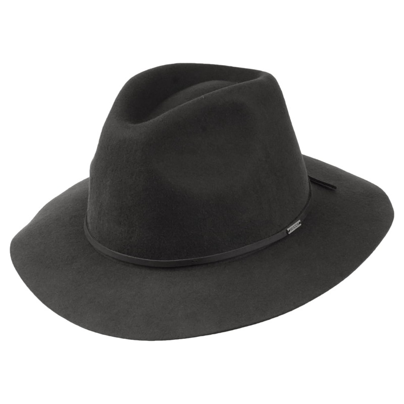 Brixton Hats Wesley Packable Wool Felt Fedora Hat – Washed Black Small-56cm