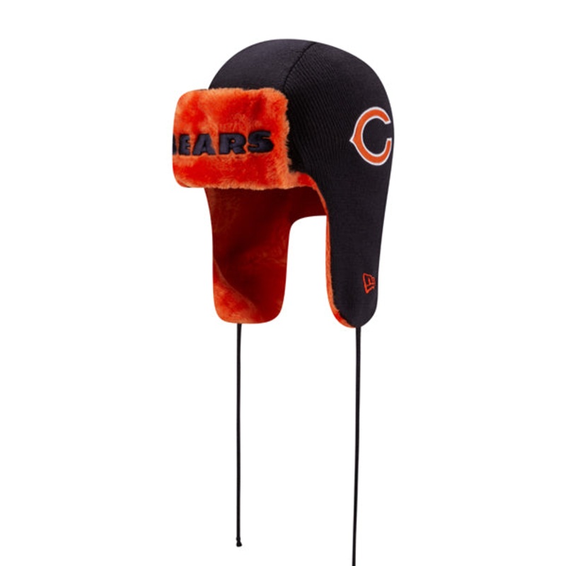 Chicago Bears New Era NFL Helmet Head Trapper Knit Hat – Navy/Orange