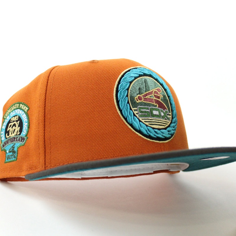 Chicago White Sox 50th Anniversary New Era 59Fifty Fitted Hat (Fight Orange DARK PEWTER AQUA Under Brim) 7