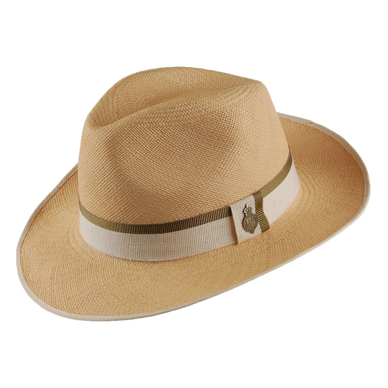 Christys Hats Classic Preset Panama Fedora With Khaki Tip Band – Natural 55