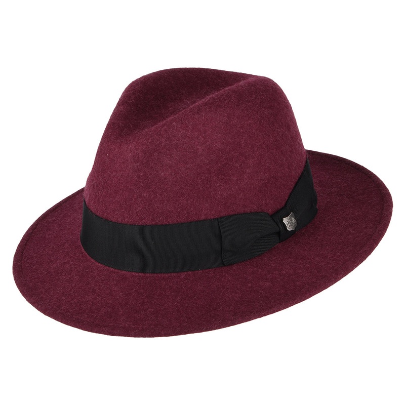Failsworth Hats Boston Heather Wool Felt Showerproof Fedora Hat – Merlot S