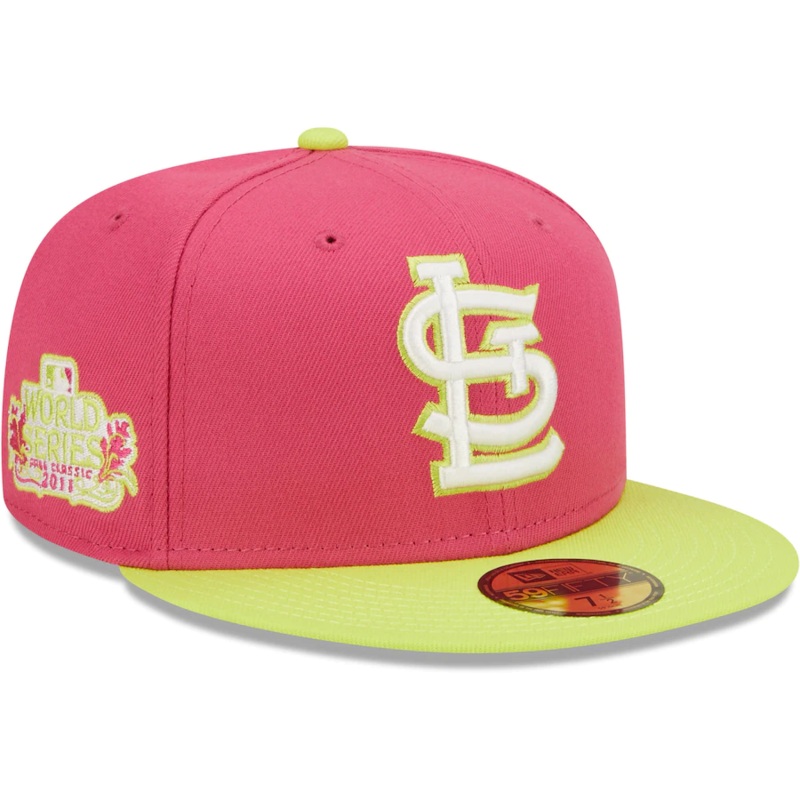 New Era St. Louis Cardinals Pink 2011 World Series Champions Beetroot Cyber 59FIFTY Fitted Hat