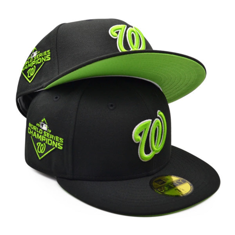 Washington Nationals 2019 WORLD SERIES CHAMPIONS Exclusive New Era 59Fifty Fitted Hat – Black/Lime Bottom 7