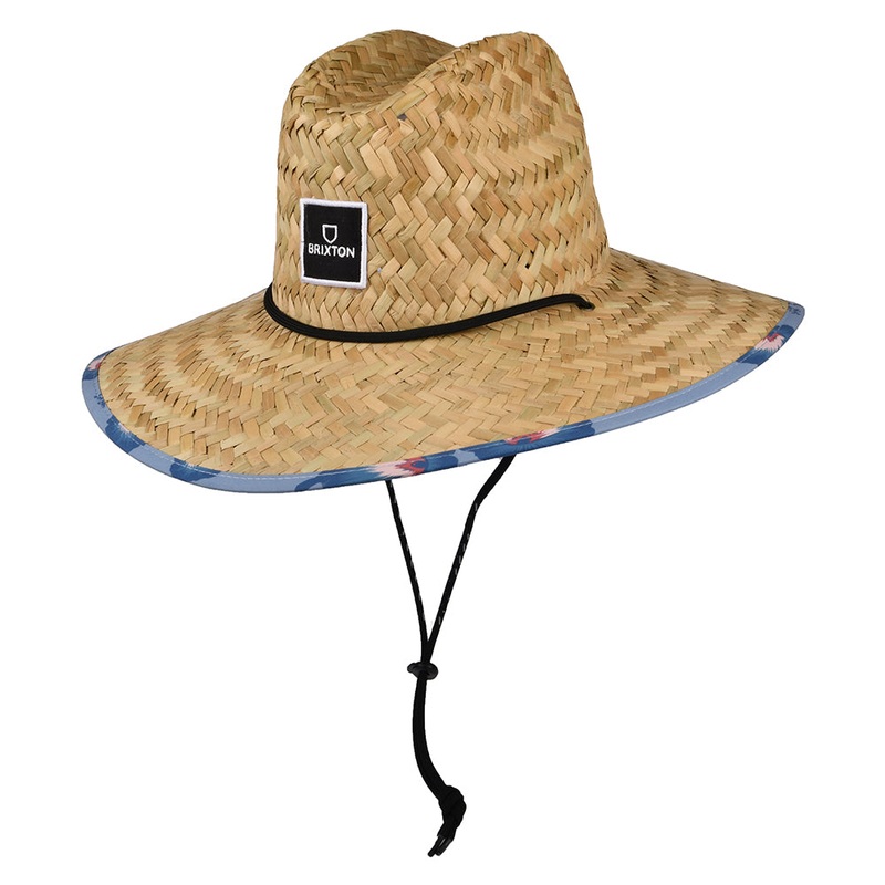 Brixton Hats Alpha Square Straw Lifeguard Hat – Tan-Light Blue Small/Medium