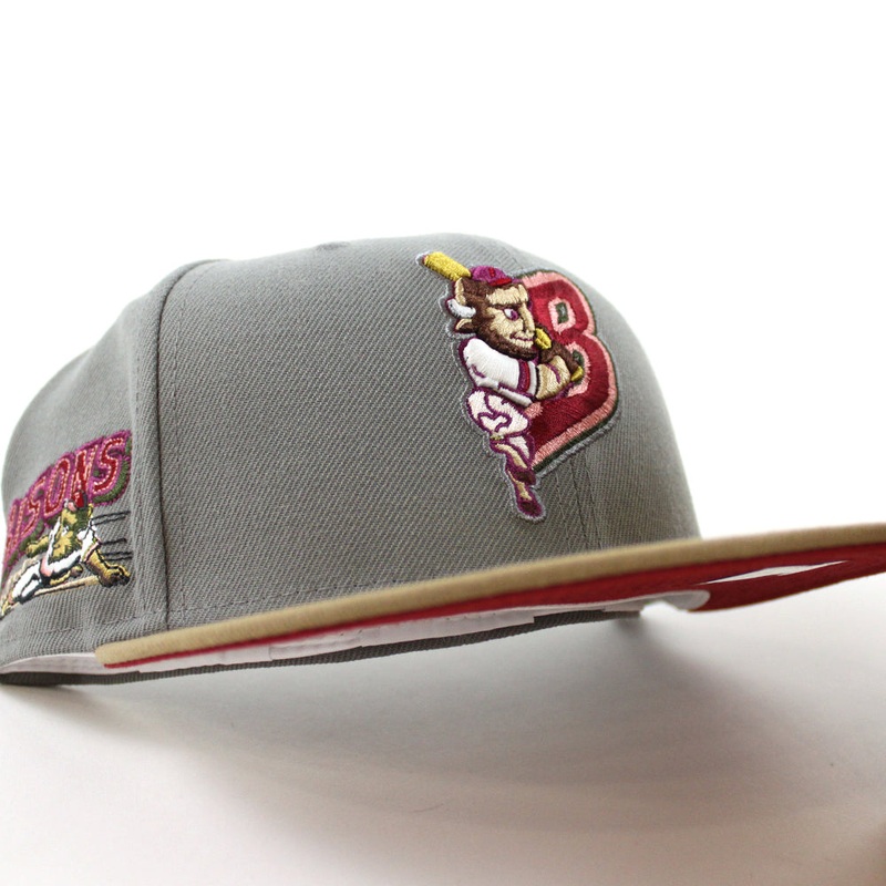 BUFFALO BISONS BISONS Patch New Era 59Fifty Fitted Hat (GITD MISTY MORNING KHAKI PINOT RED Under Brim) 7