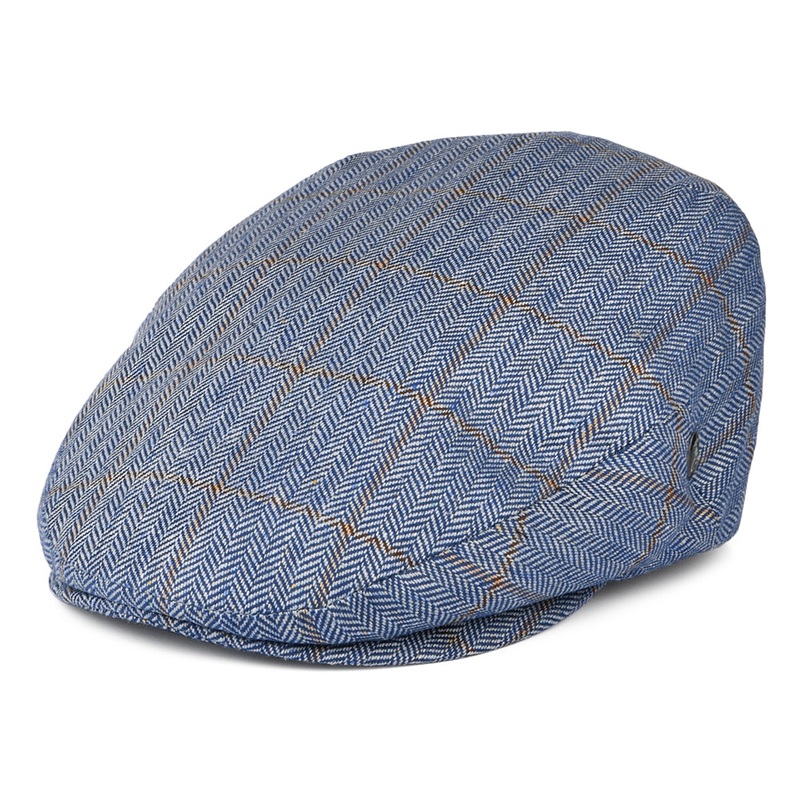 City Sport Windowpane Herringbone Pure Silk Flat Cap – Blue 55