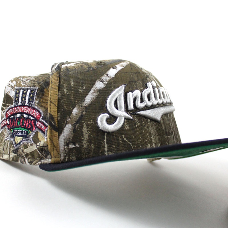 Cleveland Indians Jacobs Field 10th Anniversary New Era 59Fifty Fitted Hat (RealTree Camo Navy Green Under Brim) 7
