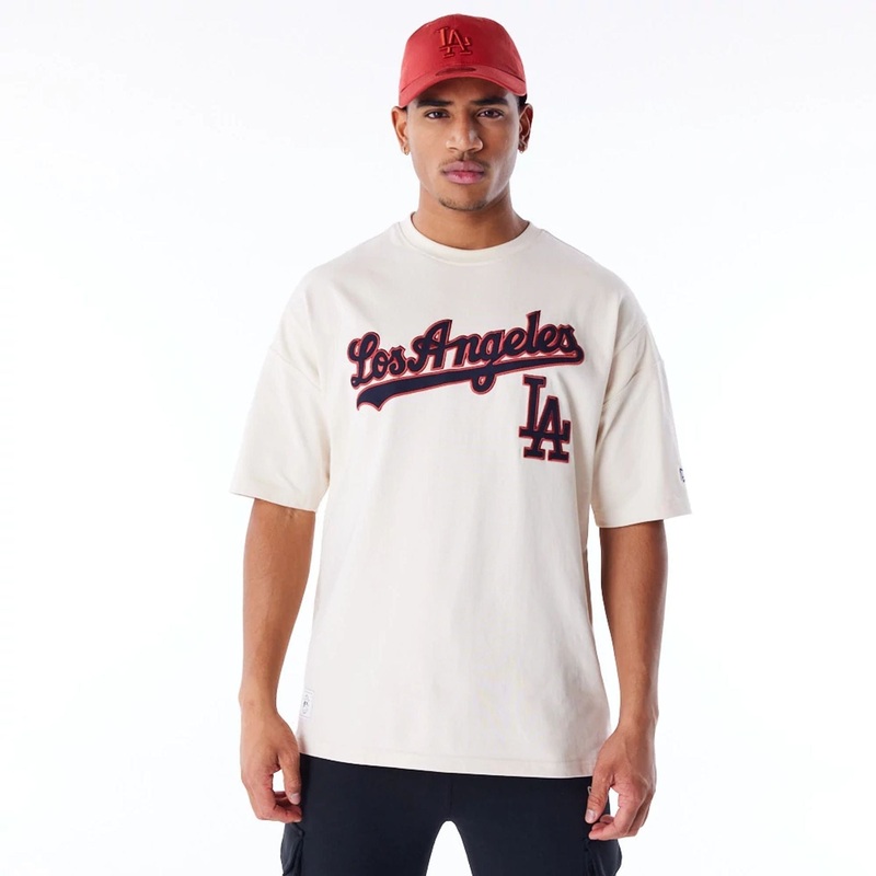 LA Dodgers MLB Rib Infill Light Beige Oversized T-Shirt XS