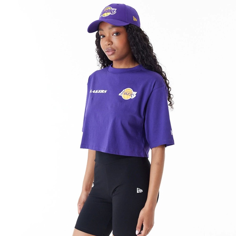 LA Lakers Womens NBA Team Logo Purple Crop T-Shirt XS