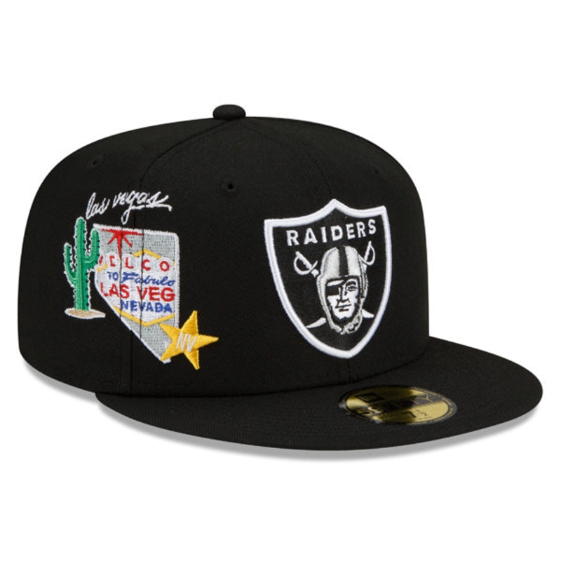 Las Vegas Raiders New Era NFL Exclusive CLUSTER 59Fifty Fitted Hat – Black/Gray Bottom 7