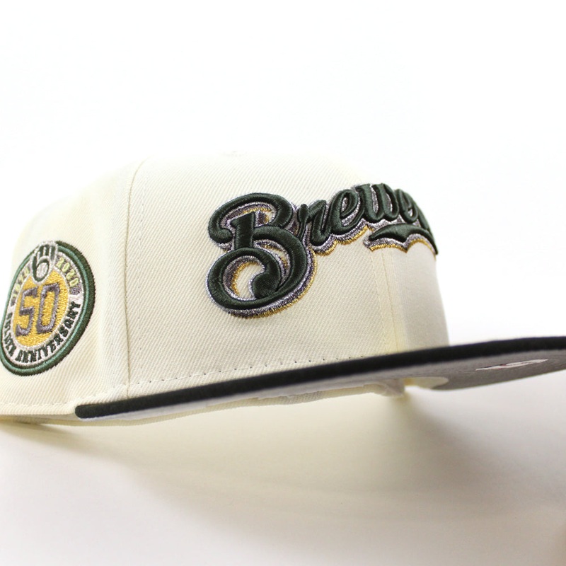 Milwaukee Brewers 50th New Era 59Fifty Fitted Hat (Chrome White Black and Gray Under Brim) 7