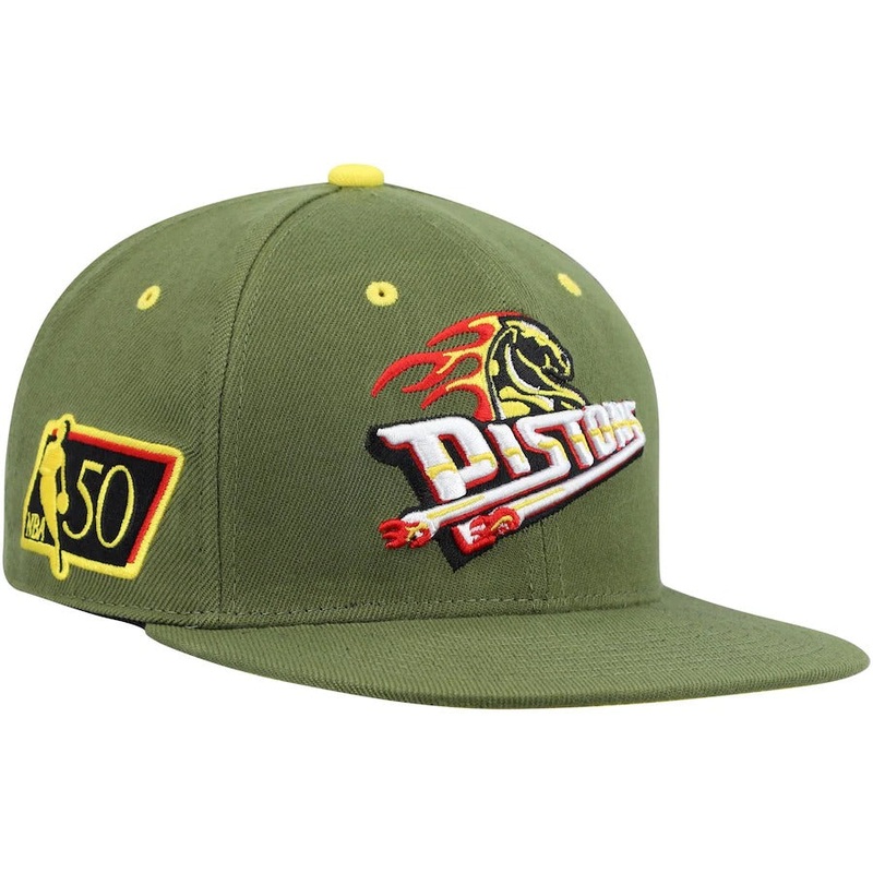 Mitchell & Ness x Lids Detroit Pistons Olive 50th Anniversary Hardwood Classics Dusty Fitted Hat