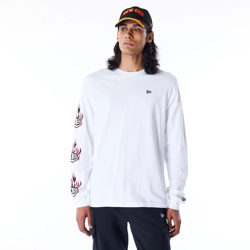 New Era Flag Flame White Long Sleeve T-Shirt XS