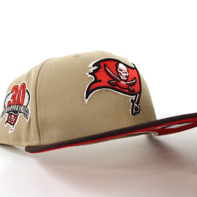 Tampa Bay Buccaneers 30 SEASONS 59Fifty New Era Fitted Hat (Camel Brown Red Under Brim) 7