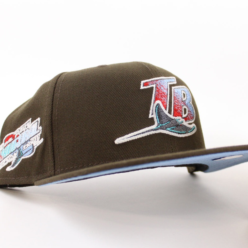 Tampa Bay Devil Rays 1998 Inaugural Season New Era 59Fifty Fitted Hat (GITD Walnut Sky Blue Under Brim) 7