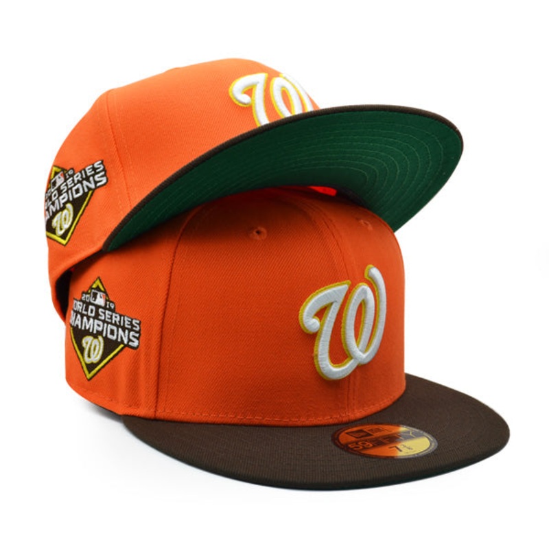 Washington Nationals 2019 WORLD SERIES Exclusive New Era 59Fifty Fitted Hat  Orange/Brown 7