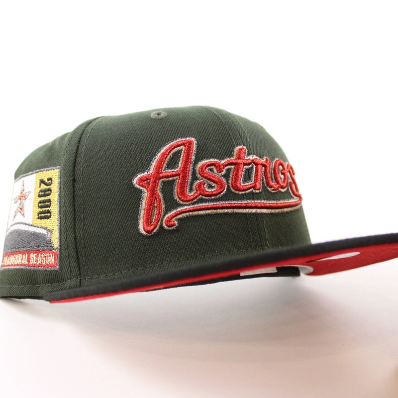 Houston Astros 2000 Inaugural Season New Era 59Fifty Fitted Hat (Seaweed Black Scarlet Under Brim) 7