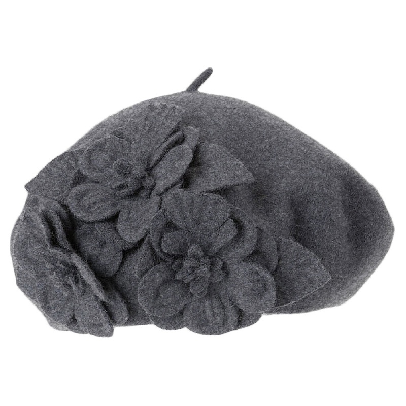 Betmar Hats Flower Beret – Charcoal 1-Size