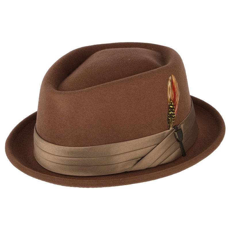 Brixton Hats Stout Wool Felt Pork Pie Hat – Brown-Bronze Small-56cm
